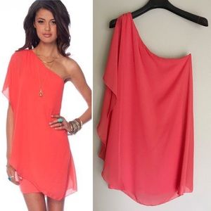 Orange Dress. One Shoulder Dress.